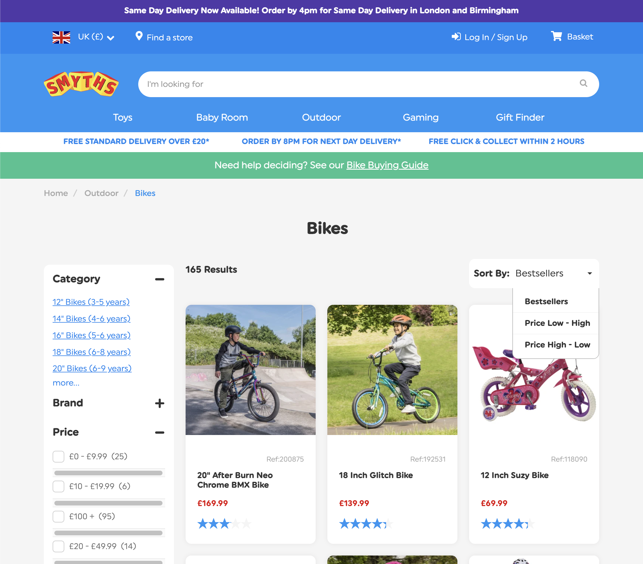 Smyths’ Sorting Tool 251 of 520 Sorting Tool Examples Baymard Institute